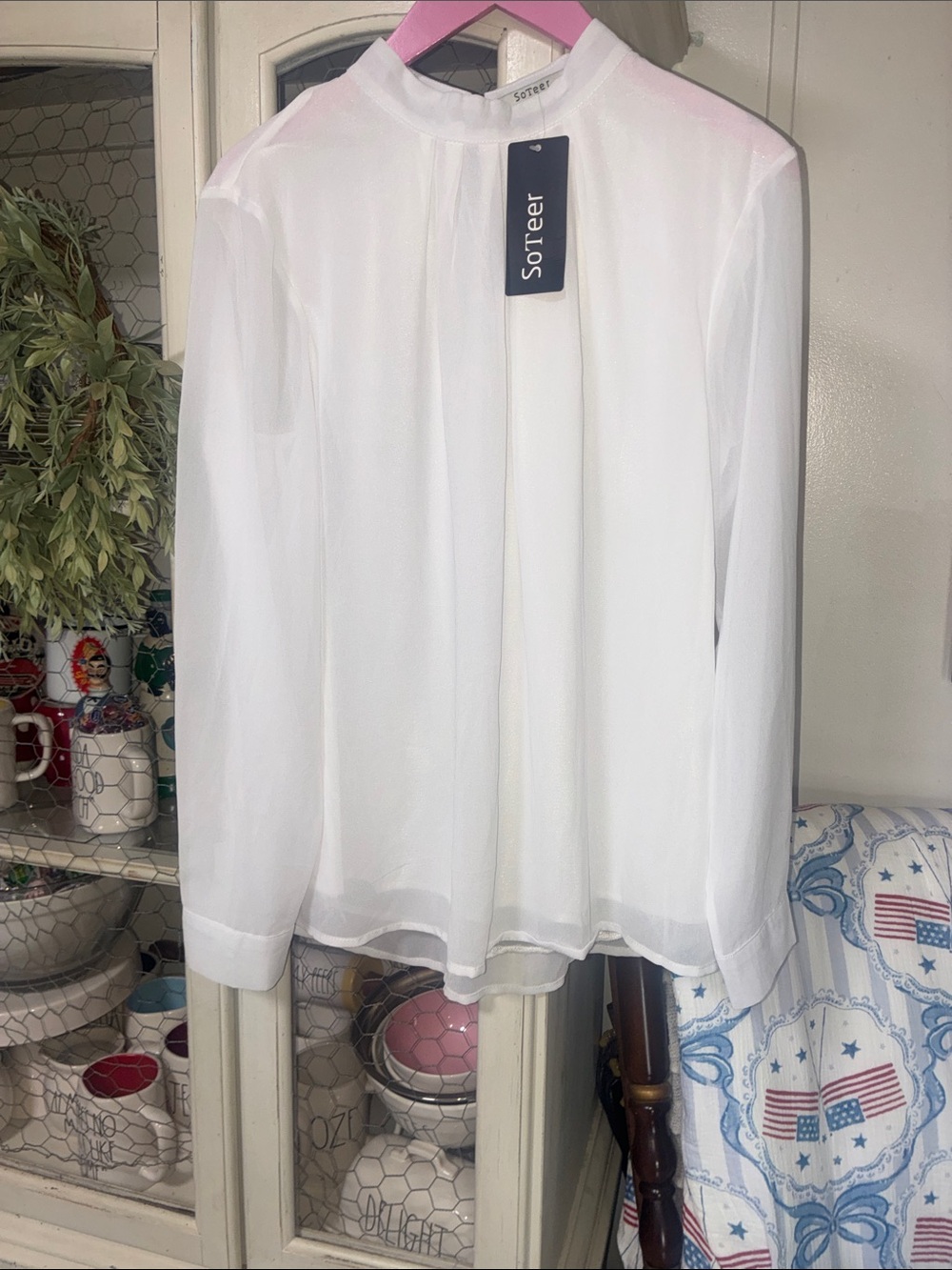 SoTeer White Long-Sleeve Sheer Blouse